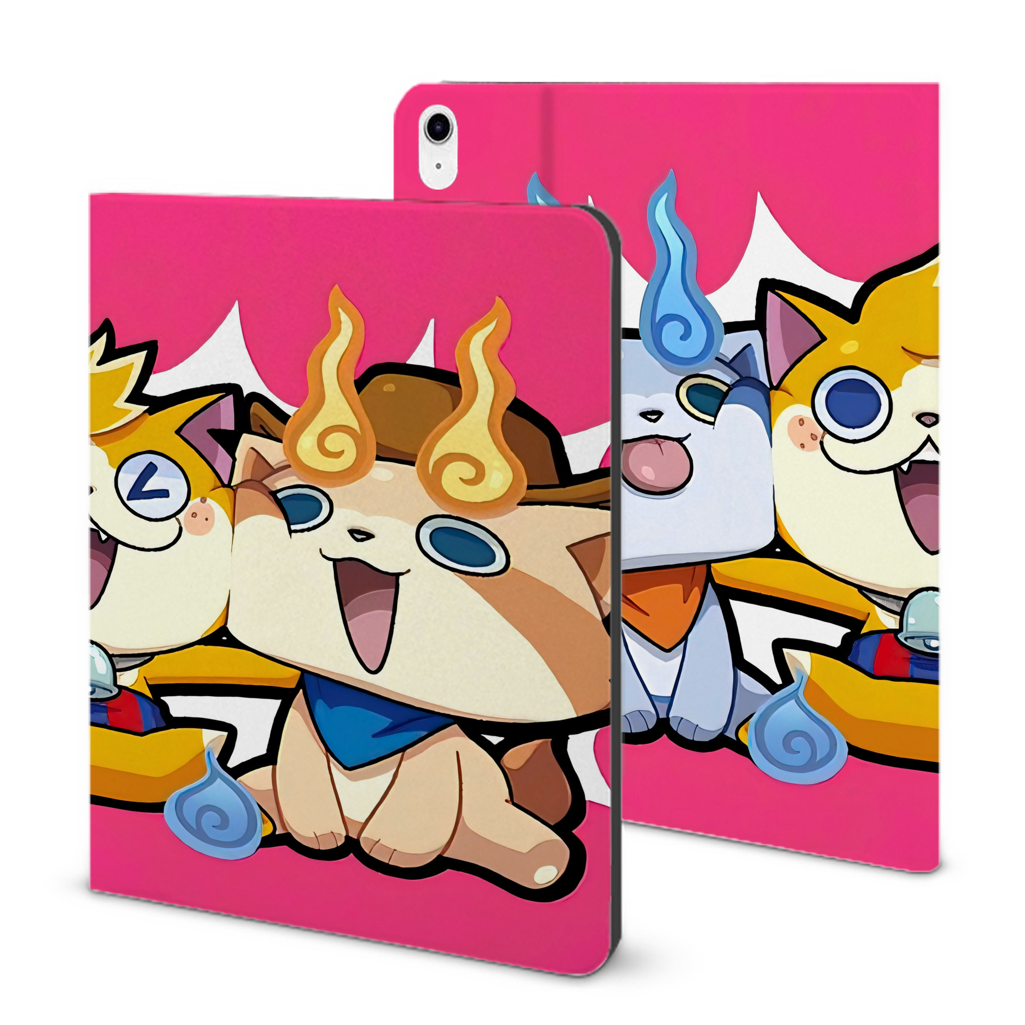 （画像用） 妖怪ウォッチ Yo-kai Watch IPad ケース ブック型 PUレザー TPU 耐衝撃 軽量 薄型 ペン収納なし 全面保護 IPad 各モデル対応